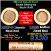 Image 1 : Mixed small cents 1c orig shotgun roll, 1917-d Wheat Cent, 1892 Indian Cent other end, brinks Wr