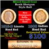 Image 1 : Mixed small cents 1c orig shotgun roll, 1916-d Wheat Cent, 1900 Indian Cent other end, brinks Wrapp