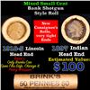 Image 1 : Mixed small cents 1c orig shotgun roll, 1918-s Wheat Cent, 1897 Indian Cent other end, brinks Wrapp