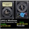 Image 1 : Proof 1993-s Madison Modern Commem Half Dollar 50c Graded GEM++ Proof Deep Cameo By USCG