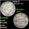 Image 1 : 1908-d Barber Dime 10c Grades XF++