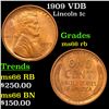 Image 1 : 1909 VDB Lincoln Cent 1c Grades GEM+ Unc RB