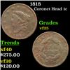 Image 1 : 1818 Coronet Head Large Cent 1c Grades vf+