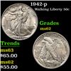 Image 1 : 1942-p Walking Liberty Half Dollar 50c Grades Select Unc