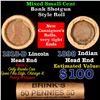 Image 1 : Mixed small cents 1c orig shotgun roll, 1918-d Wheat Cent, 1898 Indian Cent other end, brinks Wrappe