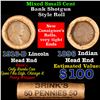 Image 1 : Mixed small cents 1c orig shotgun roll, 1916-d Wheat Cent, 1896 Indian Cent other end, Brinks Wrappe
