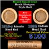 Image 1 : Mixed small cents 1c orig shotgun roll, 1918-s Wheat Cent, 1892 Indian Cent other end, Brinks Wrappe