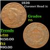 Image 1 : 1826 Coronet Head Large Cent 1c Grades f+