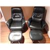 Image 2 : 2 Green Leather Recling Chairs With Matching Foot Rest