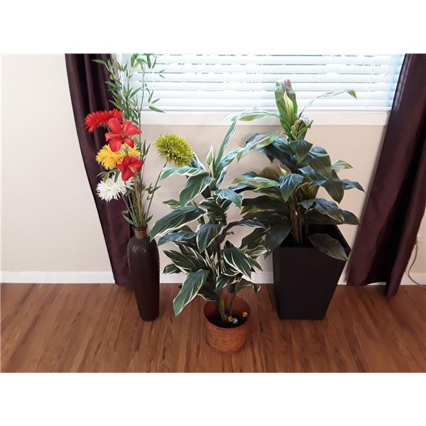2 Artificial Plants And Vase Of Artificial Flowers