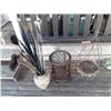 Image 1 : Clay vase with flowers, small side table & metal plant stand