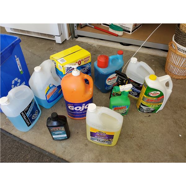 Bin of cleaning supplies