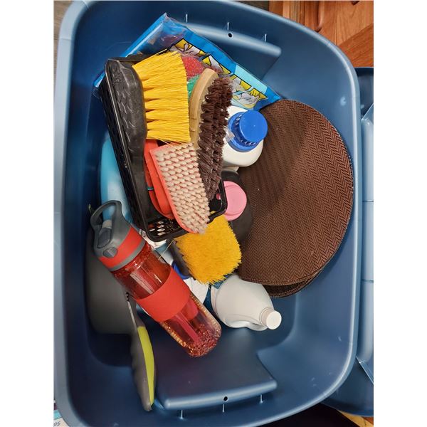 2 bins of cleaning supplies