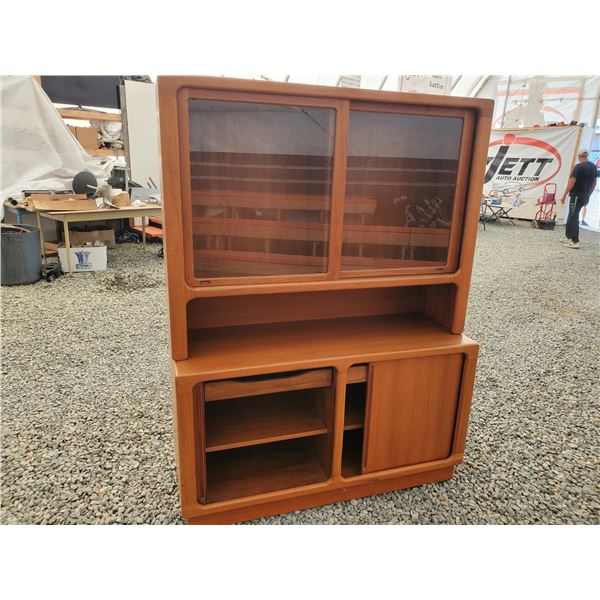 Solid Teak 2 Part Wall Unit with Glass Sheves