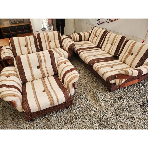 Sofa, Love Seat and Chair with teak accents