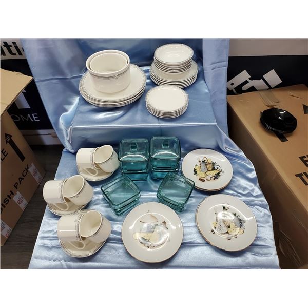 Large Lot of China Dish set and glass wear  (Box 3)