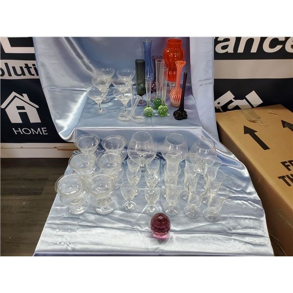 large lot of Glass & Hand blown Vases (Box 4)