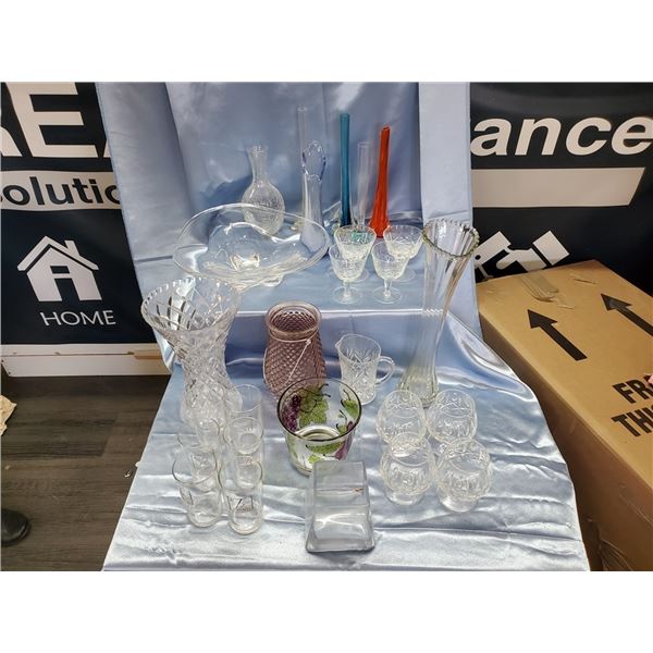 large lot of Glass & Hand blown Vases (Box 5)