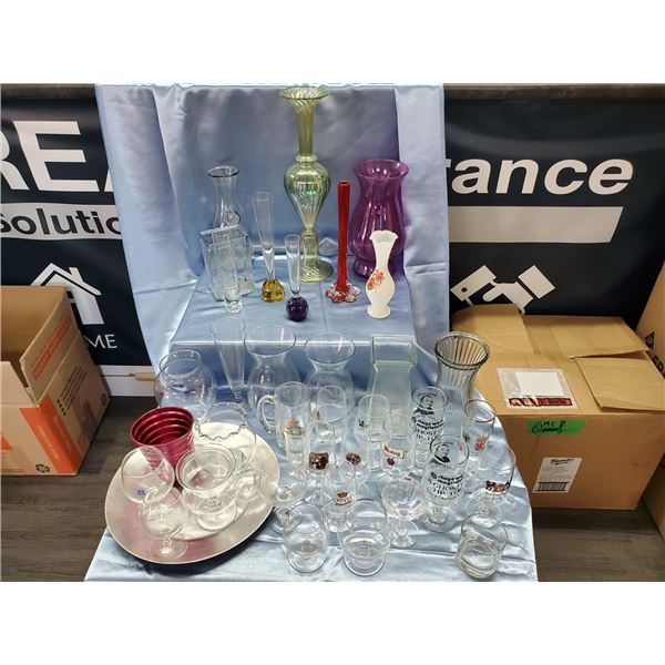 large lot of Glass & Hand blown Vases (Box 7)
