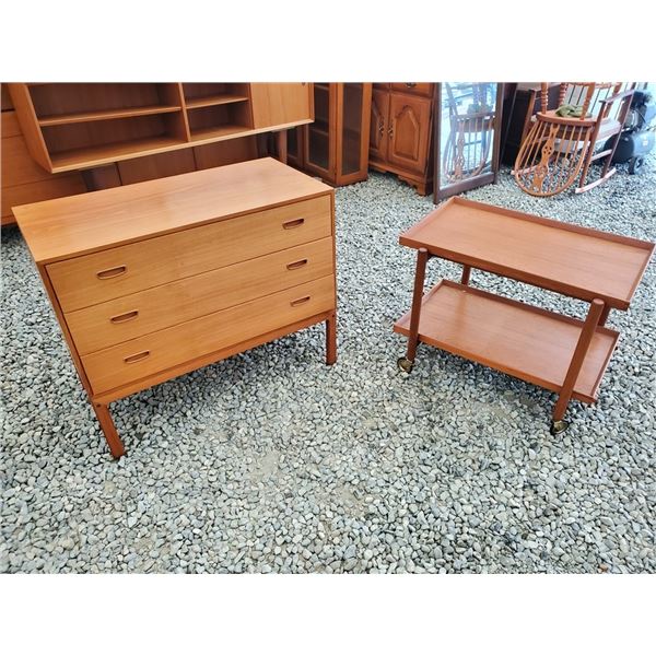 3 Drawer Teak Cabinet & Tea Trolley