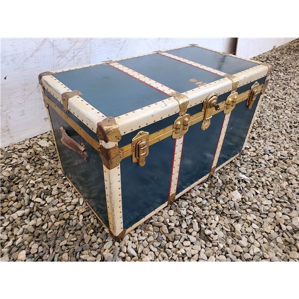 Large Blue & Brass Travel Chest with key