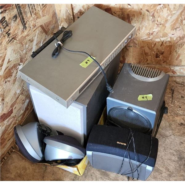 Lot of Speakers, 2 JVC Subwoofers, 3 "AIWA" Satellite Speakers and FM Receiver