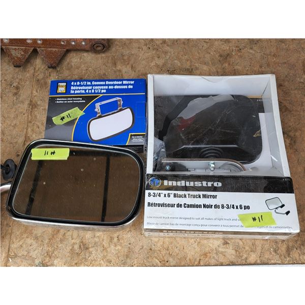 Lot of Vehicle Mirrors - 8 3/4 x 6 New Black Truck Mirror, 4 x 8 1/2 New Convex Mirror, Remote Truck
