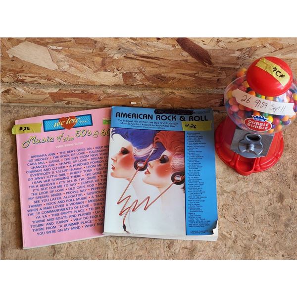 A Bubble Double Gum Machine (With Gum) and 2 1960's Song/Music Books