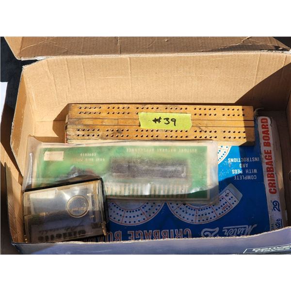 Box of Assorted Antique Items, Antique Gillette Razor, Antique Comb for Coloring Gray Hair and 2 Cri