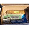 Image 1 : Box of Assorted Antique Items, Antique Gillette Razor, Antique Comb for Coloring Gray Hair and 2 Cri
