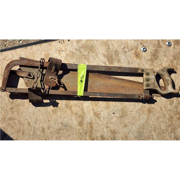 Antique Butcher Items, 2 Meat Saws and Game Hanger Chain