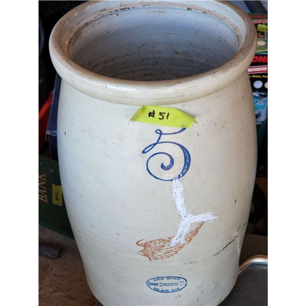 Crock - Redwing 5 Gal Stoneware Vase/Jar
