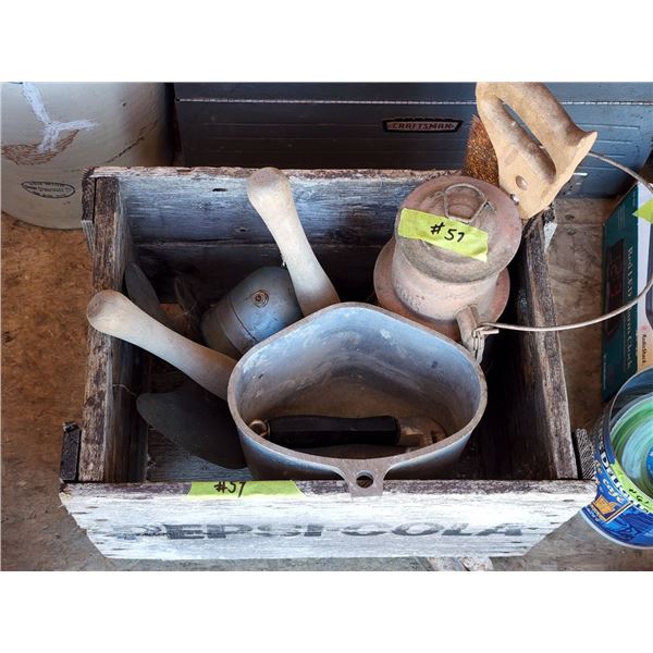 Vintage Camping Supplies, Fan, Tools and Pepsi Box
