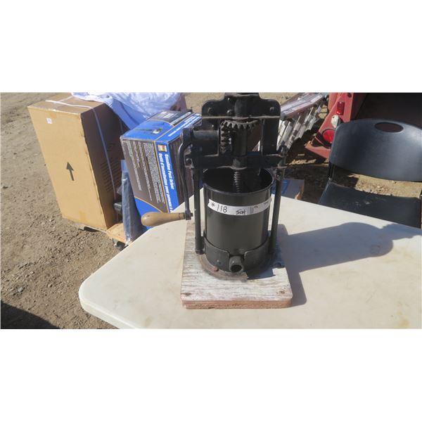 Black antique metal hand crank sausage stuffer - spigot is included