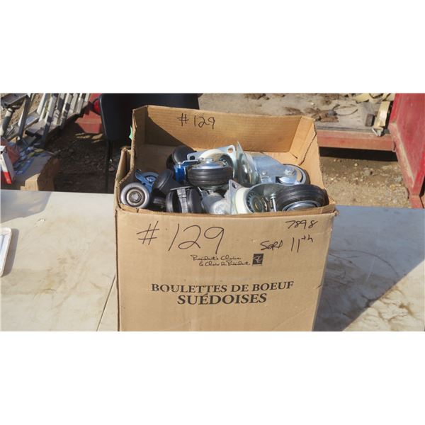Box of Misc. wheels & casters, Screws & bolts and other items.