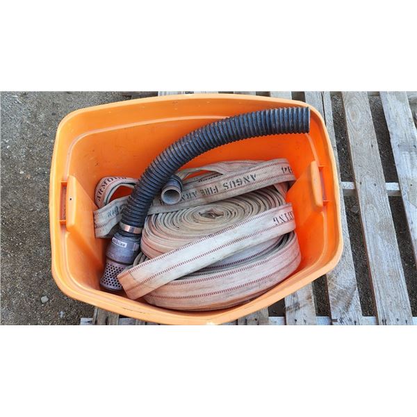 Bin of Assorted Hoses, Long Fire Hose (Fabric), Misc. Plastic Hose/Tubing