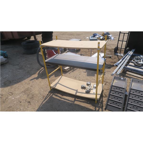 folding yellow scaffolding style shelf with wheels