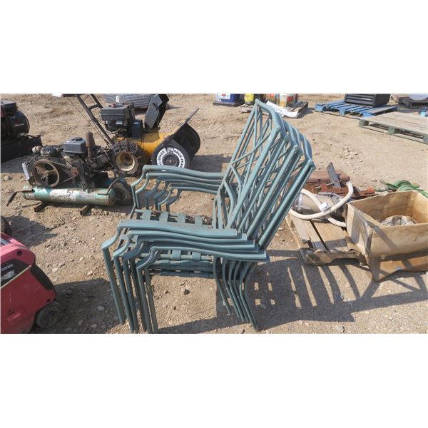 6 green patio deck chairs, frames only.