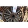 Image 2 : pallet with misc. antique metal tractor wheels.