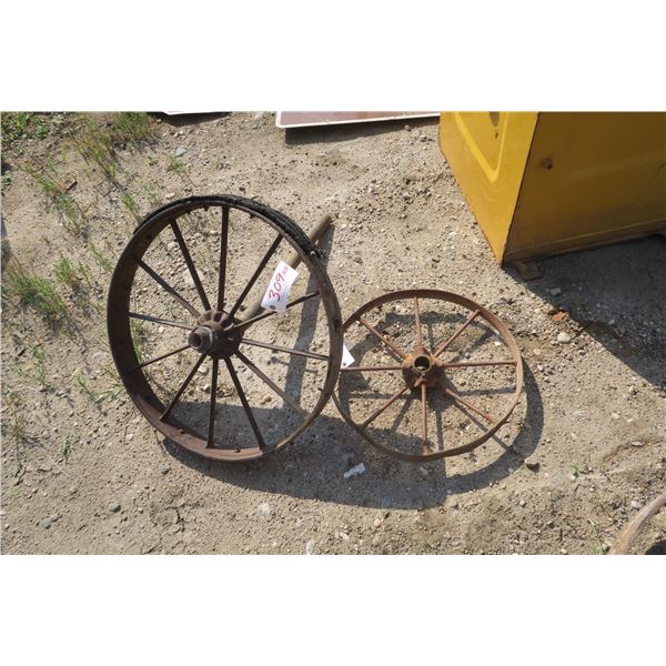 2 Iron Implement Wheels - 25" & 20" Across