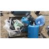 Image 7 : pallet of misc. items, BBQ small, mixer motor, water jugs.