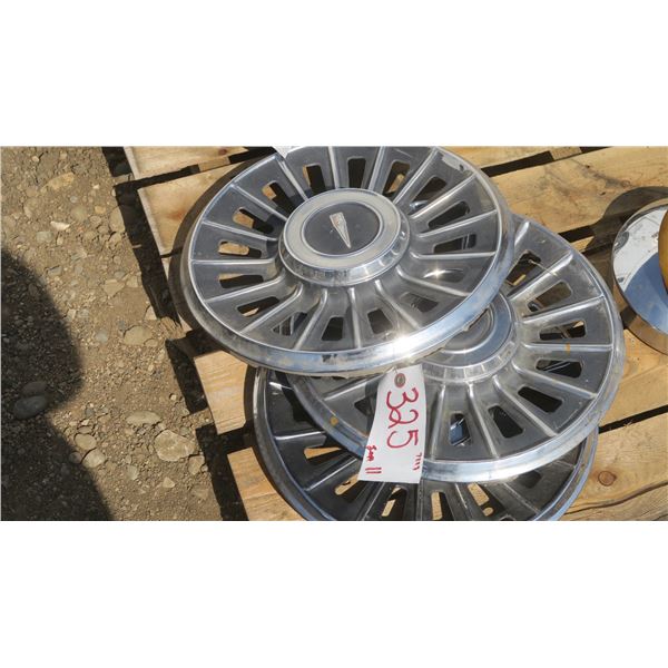 3 Pontiac emblem style hub caps, chrome.