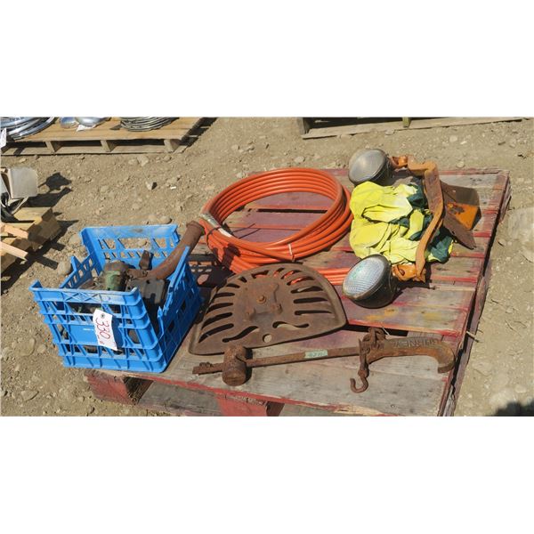 pallet of misc. tractor parts, hydraulic line.