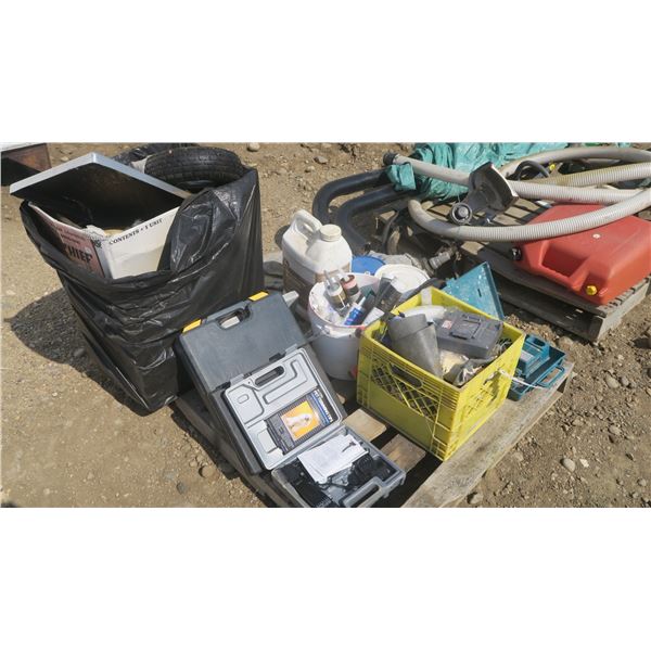 Pallet of misc. items, Big Chief electric smoker, various tools.