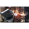 Image 1 : Misc. lot, 2 sets of jumper cables, work light, metal bucket of items.