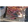 Image 2 : Misc. lot, 2 sets of jumper cables, work light, metal bucket of items.
