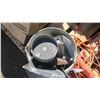 Image 3 : Misc. lot, 2 sets of jumper cables, work light, metal bucket of items.