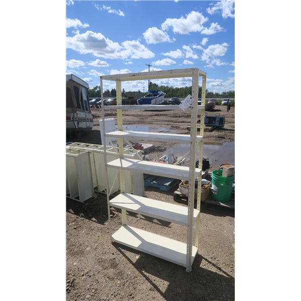 Cream color metal shelf, 6 shelves,  36"w x 68 -1/2" h x 11 -1/2" d