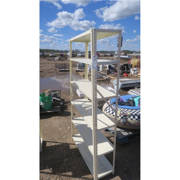 Cream color metal shelf, 6 shelves,  36"w x 68 -1/2" h x 11 -1/2" d