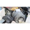 Image 4 : Pallet of misc. items, roll of part roll of barbed wire, tools, other items.